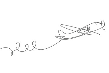 Continuous Line Drawing of Airplane in Flight