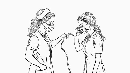 Medical Professionals with Face Masks Sketch - Powered by Adobe