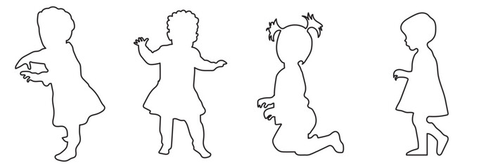 Diverse Baby Silhouette Set Showing Crawling Sitting And Standing On White Background Ideal For Design Projects.