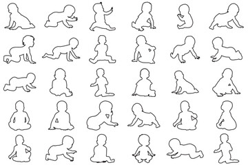 A set of sweet baby silhouettes capturing tender moments and activities.