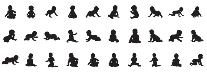 A set of sweet baby silhouettes capturing tender moments and activities.