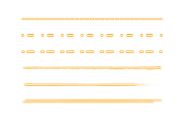 Set of Yellow lines, glowing structured lines and symbols pattern isolated on transparent background. Horizontal organized design with light effect. PNG