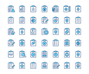 Clipboard icons. Vector line icon set. Modern outline design. Blue concept