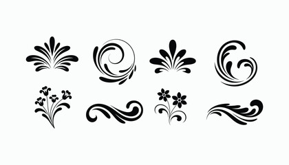Set of Decorative Floral Swirl Elements – Black Vintage Ornaments Vector