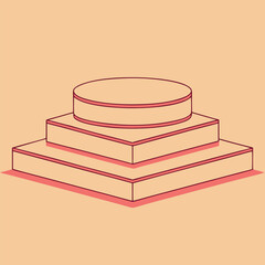 Minimalist Three Tiered Platform with Square and Circular Levels in Peach and Red Ideal for Product Display or Abstract Presentation