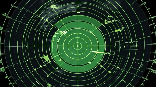 Close up of a radar screen displaying tracking data with targets visualized