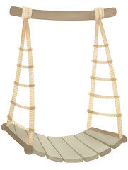 Rustic Rope Suspension Bridge in Watercolor on a White Background