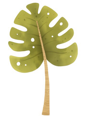 Cartoon watercolor green monstera leaf illustration on a white background