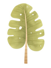 Cartoon watercolor green monstera leaf illustration on a white background