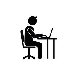 Person Working on Laptop at Desk, Side View Icon