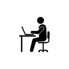 Person Working on Laptop at Desk, Side View Icon