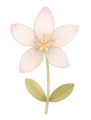Cartoon tall pink flower with leaves illustration on a white background