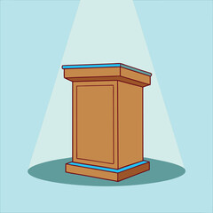 Cartoon Podium Under Spotlight Ideal for Presentations Speeches and Public Speaking Events Perfect for Illustrative Purposes and Design Projects with a Light Blue