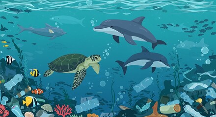 Obraz premium vector illustration of underwater sea animal, save the sea save the world, world environment day