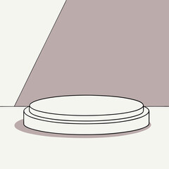 Minimalist Round Podium Stage with Geometric Background for Product Display Presentation or Advertisement in Neutral Colors and Black Outlines Perfect for Mockups