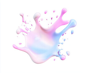 Colorful 3D pastel splash, pink-blue hues, white background, holographic effect, high detail.