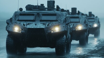 Military vehicles in a row
