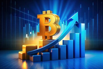Bitcoin Price Surge: Cryptocurrency Market Growth, Digital Currency Investment, Crypto Chart, Blue Background, Financial Asset, Bullish Trend
