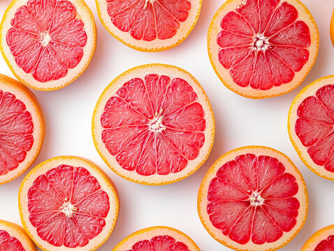 Close up Fresh sliced citrus fruits in patterns with no background. AI generation. - Powered by Adobe