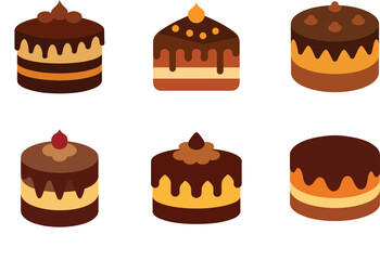 A set of chocolate cake vector art illustration