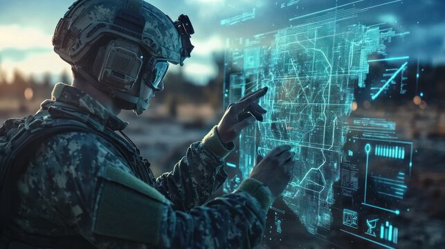 Soldier interacting with holographic map