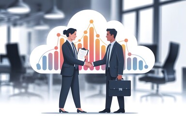 Modern Corporate Illustration: Business Partnership and Cloud Data