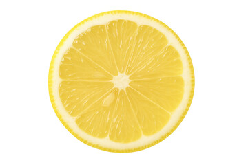 Bright yellow lemon slice highlighting intricate pulp details and textured rind against clean transparent backdrop
