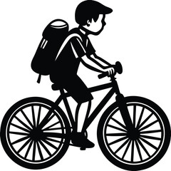 Obraz premium Boy riding bicycle with backpack illustration