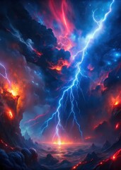 Fototapeta premium Dramatic Cosmic Eruption with Fiery Clouds and Striking Lightning