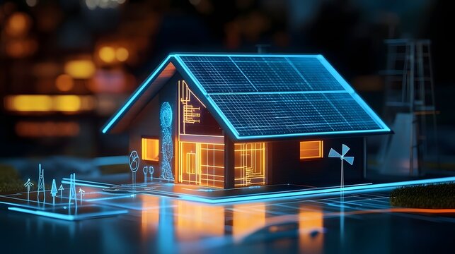 Holographic interface monitoring home energy consumption from renewable sources