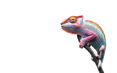 Obraz premium A miniature reptile showcasing intricate scale patterns while gripping a thin, clear branch. isolated on transparent background PNG