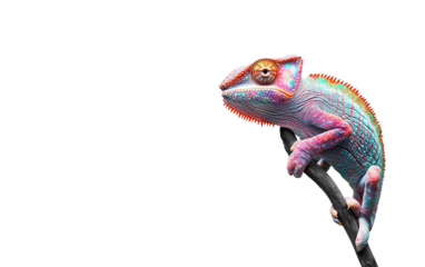 A miniature reptile showcasing intricate scale patterns while gripping a thin, clear branch. isolated on transparent background PNG