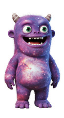 3D Render of a Furry Purple Galaxy Monster Character png, isolated on trasparent background