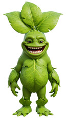Illustration of a Smiling Green Leaf Creature png, isolated on trasparent background