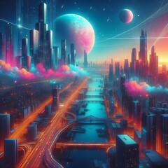 City Dreams Surreal urban scenes in neon colors