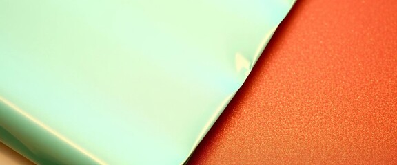 A tightly curled corner of mint green metallic gift wrap showing subtle golden highlights,  texture,   gift