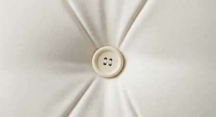 Close-up of cream fabric upholstery with centered button tufting
