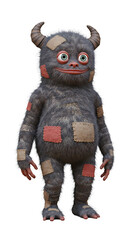 Cute Patchwork Monster 3D Character Illustration png, isolated on trasparent background
