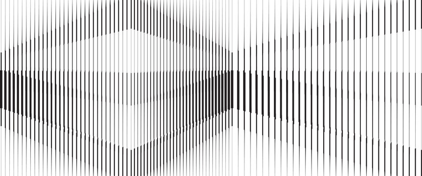 Black and white striped halftone gradient. Fading line gradation background. Repeating strip pattern backdrop. Parallel lines wallpaper for overlay, print, cover. Vector Doppler effect concept