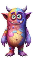 Cartoon Illustration of a Colorful Furry Monster png, isolated on trasparent background