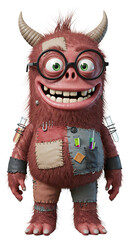 Illustration of Funny Monster Scientist with Patchwork Clothing png, isolated on trasparent background