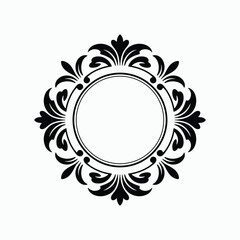 Elegant Vintage Round Frame with Floral Ornament Black Decorative Vector Design.