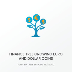 Obraz premium Wealth Growth Tree Icon with Currency Coins