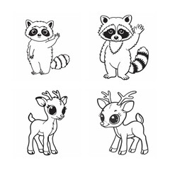 Obraz premium line art of cute animal bundle on the white background