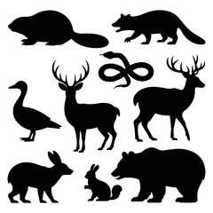 Silhouettes of various animals in black and white