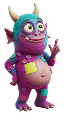 Cartoon Monster with Horns and Buttons Illustration png, isolated on trasparent background