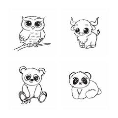 Fototapeta premium line art of cute animal bundle on the white background