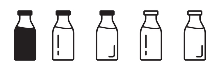 Bottle icon. Milk bottle icon. Milk jar line icons.