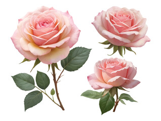 Pink roses placed apart each blooming with gentle elegance in watercolor style convert to vector