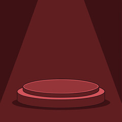 Illustration of a Maroon Stage Platform with Spotlight for Product Display Presentation or Performance in a Dark Room Perfect for Mockups